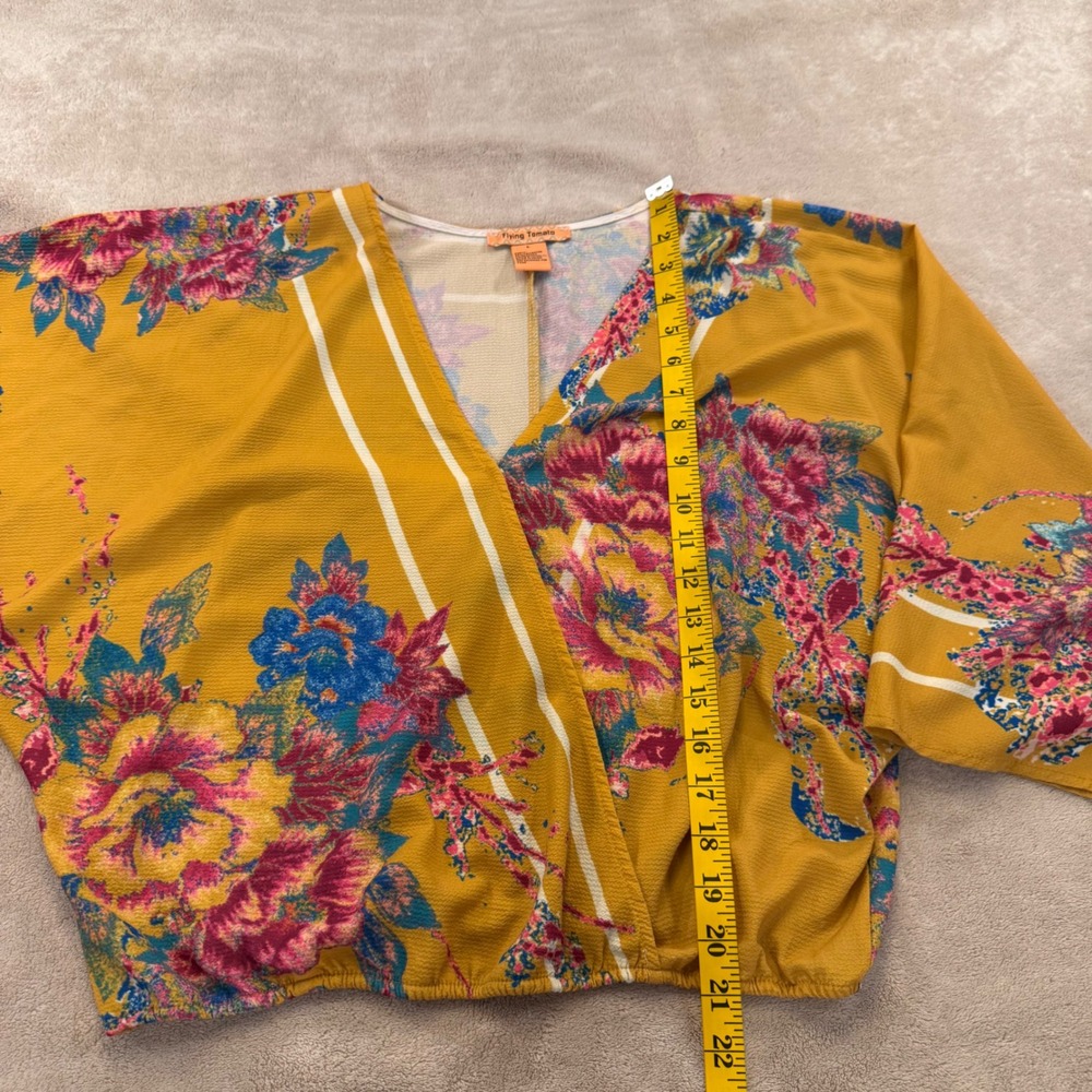 Flying Tomato Boho Floral Wrap Kimono Sleeve Crop Top Festival Summer Beach Sz L - Picture 9 of 13